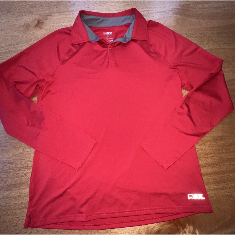 EUC Michael‎ Strahan MSX Polo Shirt Size Large Red Performance Moisture Wicking